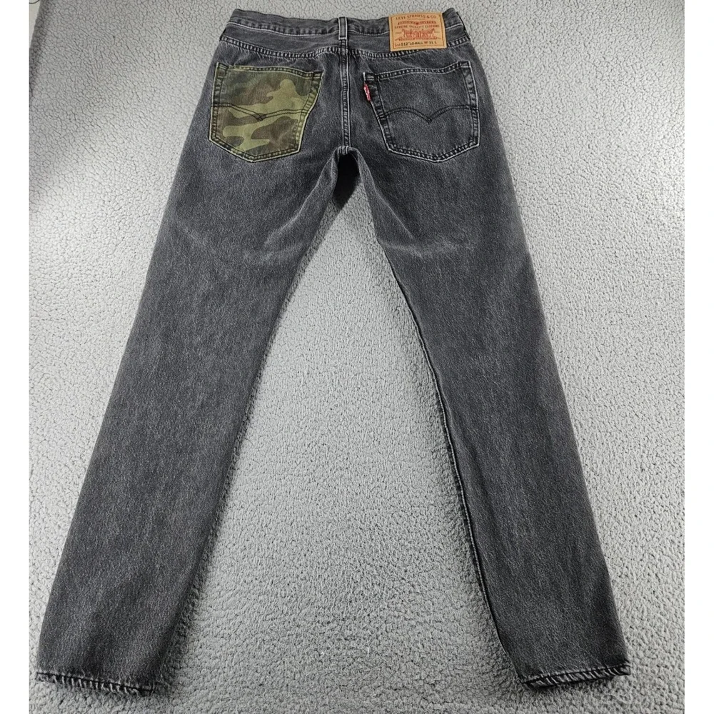 Levis Jeans Mens 31 Black Premium 512 Slim Tapered Lo Ball Stretch Denim